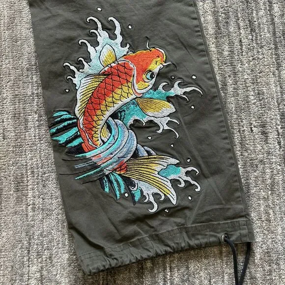 Ed Hardy x Urban Outfitters Khaki Koi Leaper Cargo Pants, XS - Picture 5 of 9